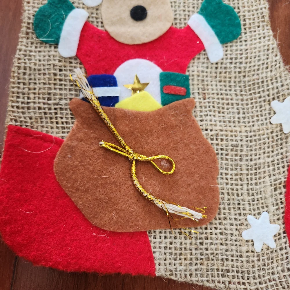 Set of 4 Burlap with Felt Applique Christmas Stockings